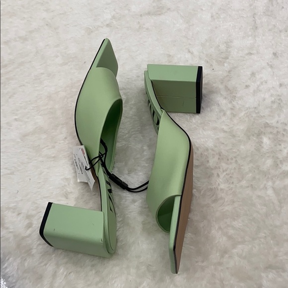 Zara leather green square toe slip on sandal - Picture 8 of 16